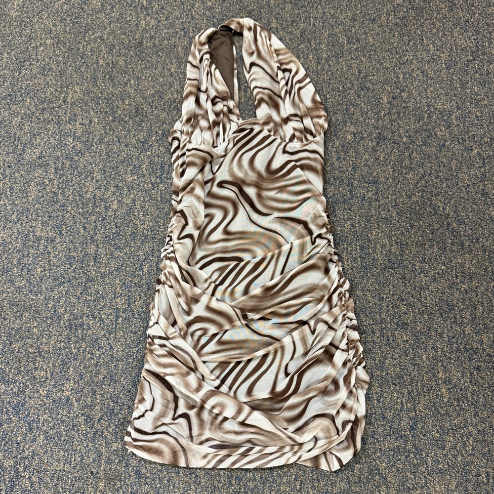 Low Cut Small Brown Patterned Dress